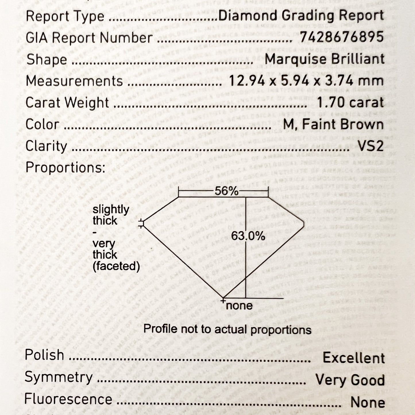 GIA certified marquise diamond 1.70ct 