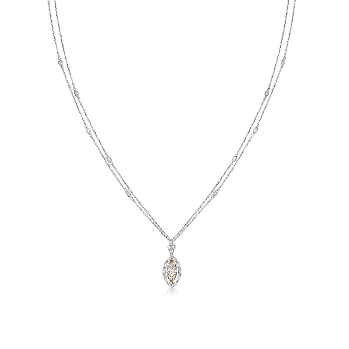 Marquise diamond necklace with double chain